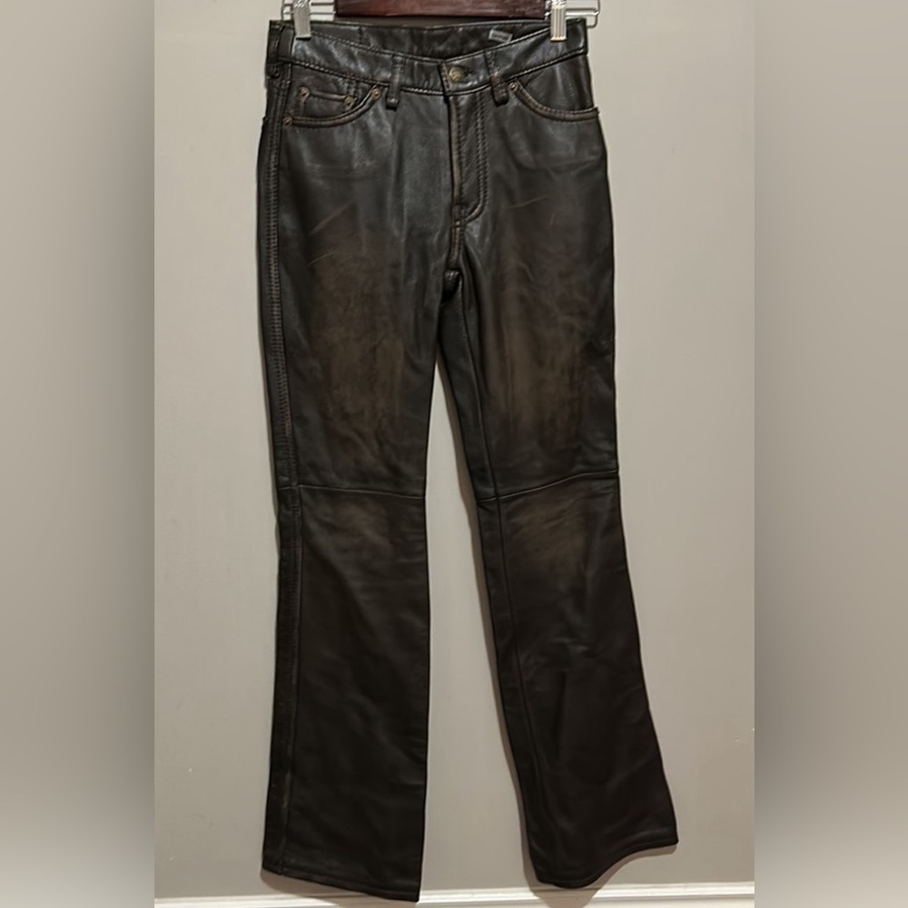 NEW LUCKY Dungarees Distressed Leather Jeans SZ 2 XS S  motorcycle moto